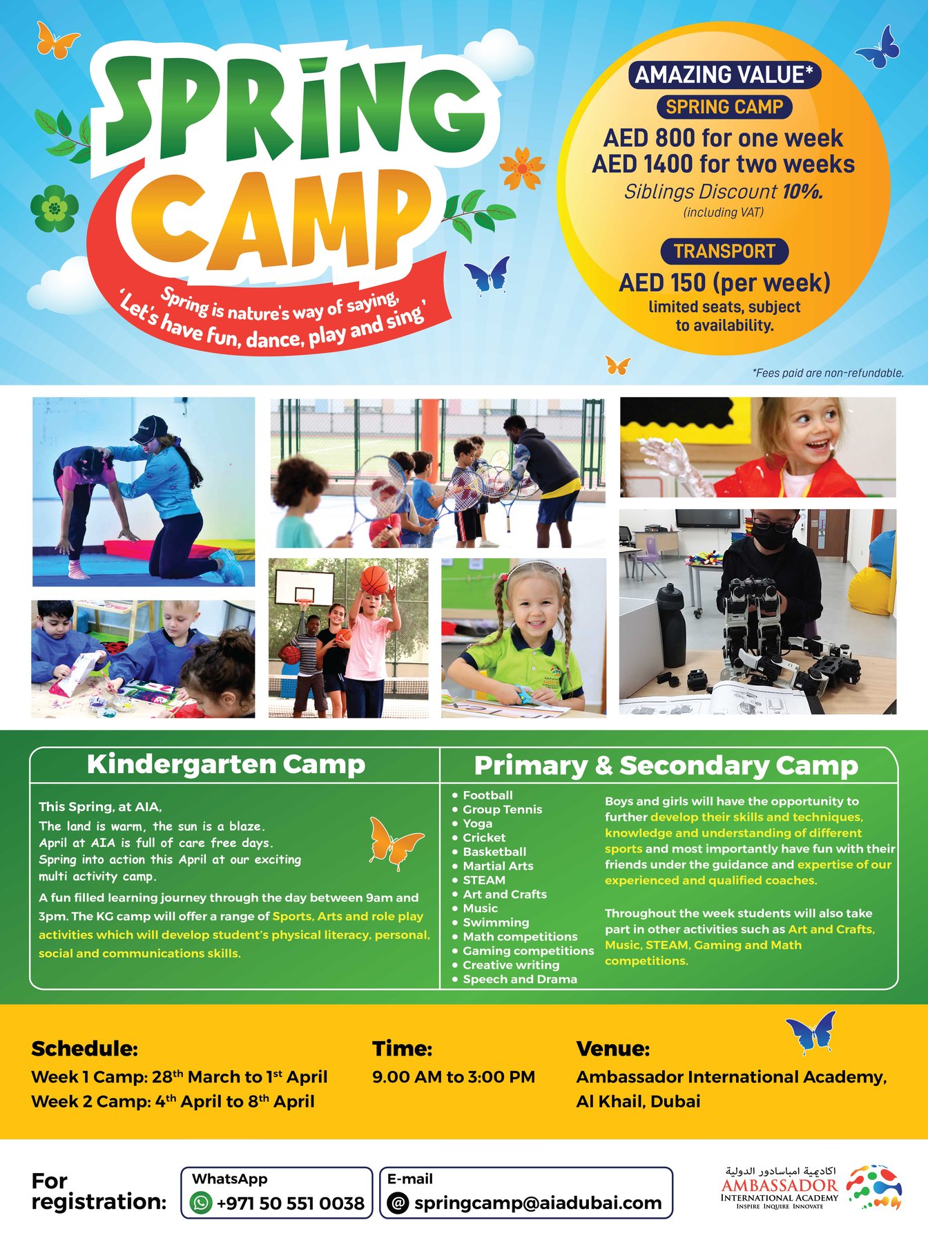 Spring Camps at Ambassador International Academy March 2021 Dubai
